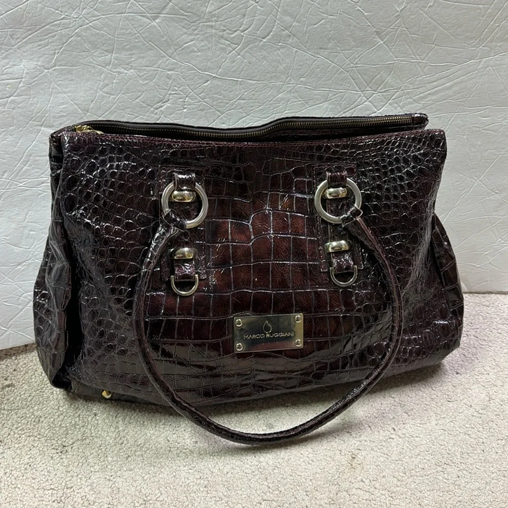 Women’s Marco Buggiani Brown Croc Patent Leather Satchel Bag